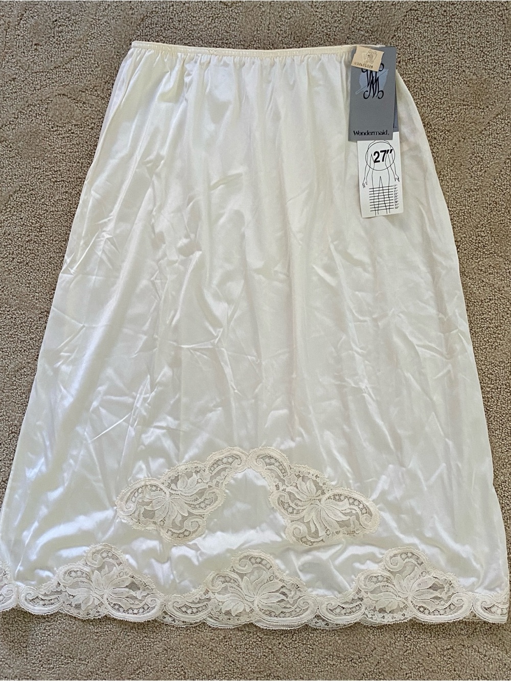 NWT Vintage Wondermaid Half Slip Cream Lace Antron Nylon 27" Lingerie Union USA